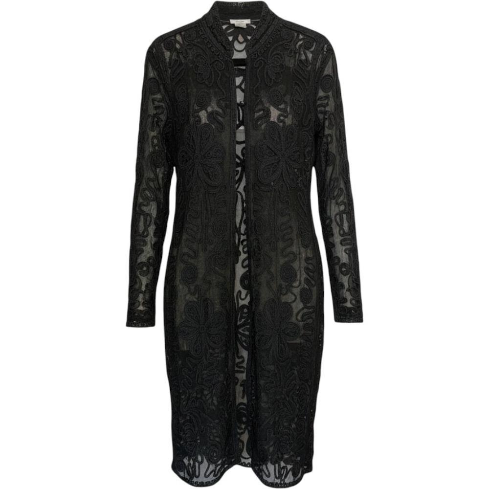 Vintage Cache Black Silk Blend Soutache Lace Duster Cardigan Boho Long Jacket